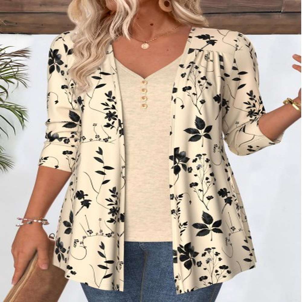 modlily beige leaf print sleeve light cardigan xl
