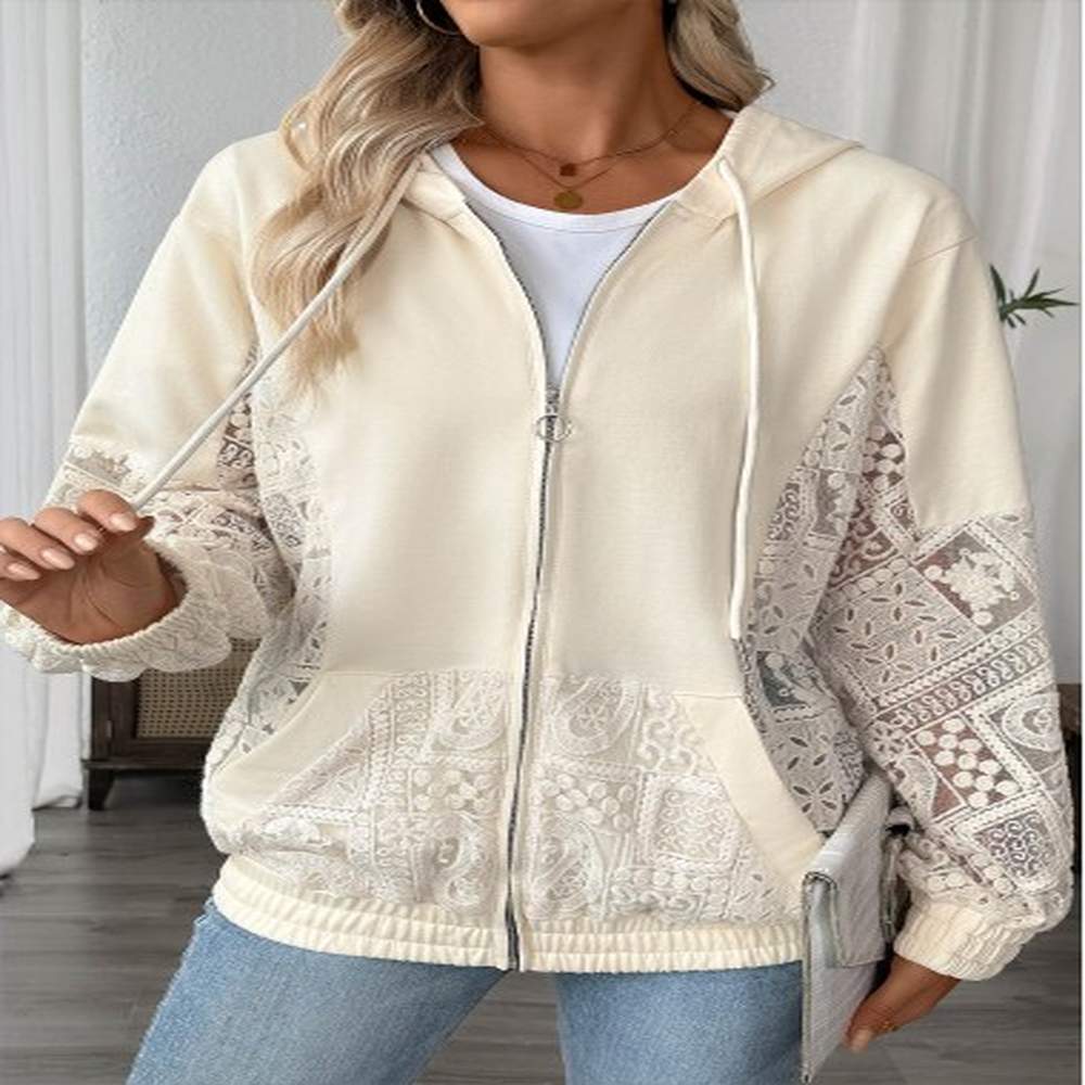 modlily beige long sleeve pocket zipper hoodie xl