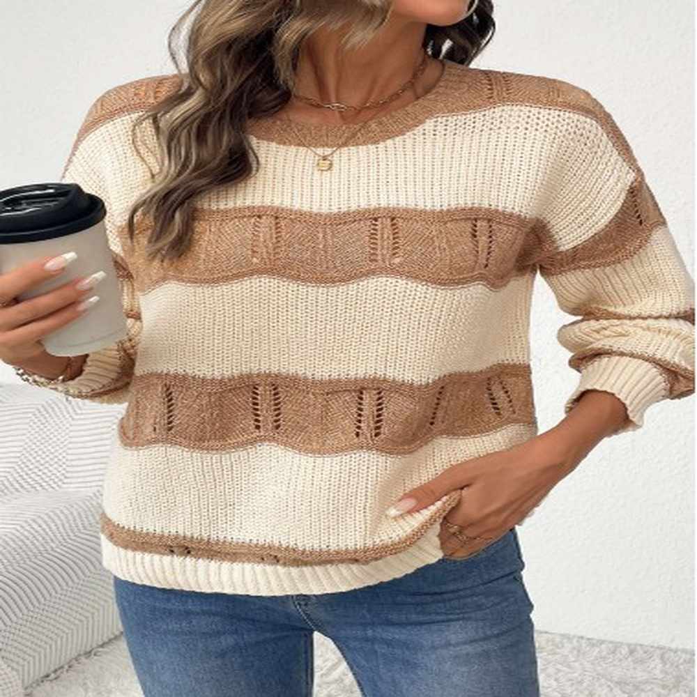 modlily beige long sleeve round neck sweater m