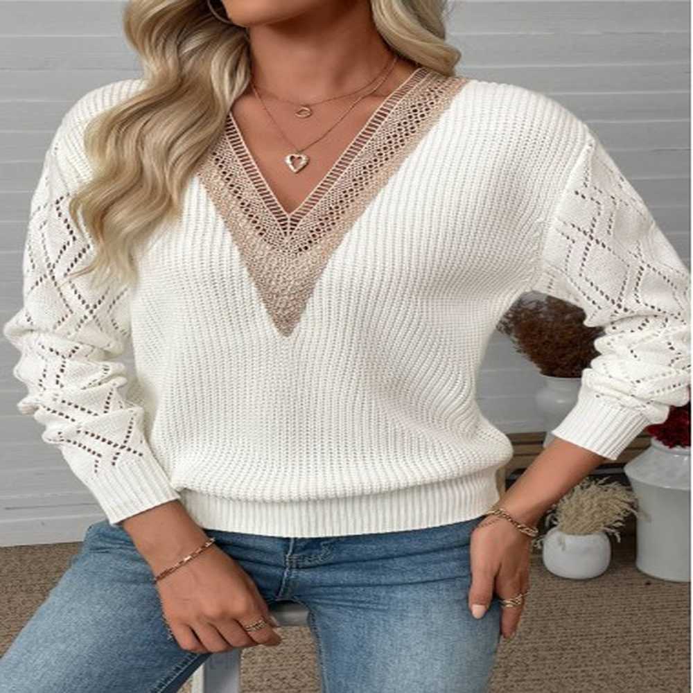 modlily beige long sleeve v neck sweater l