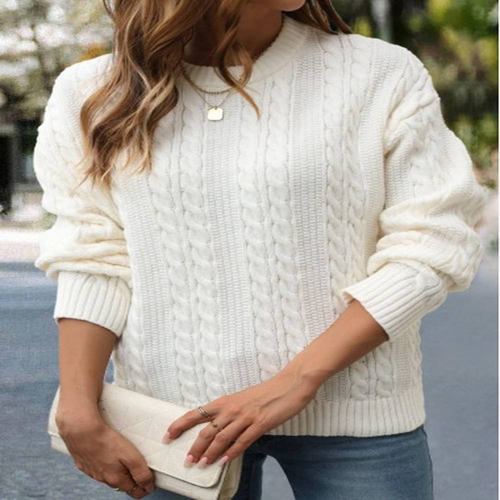 modlily beige patchwork long sleeve round neck sweater m