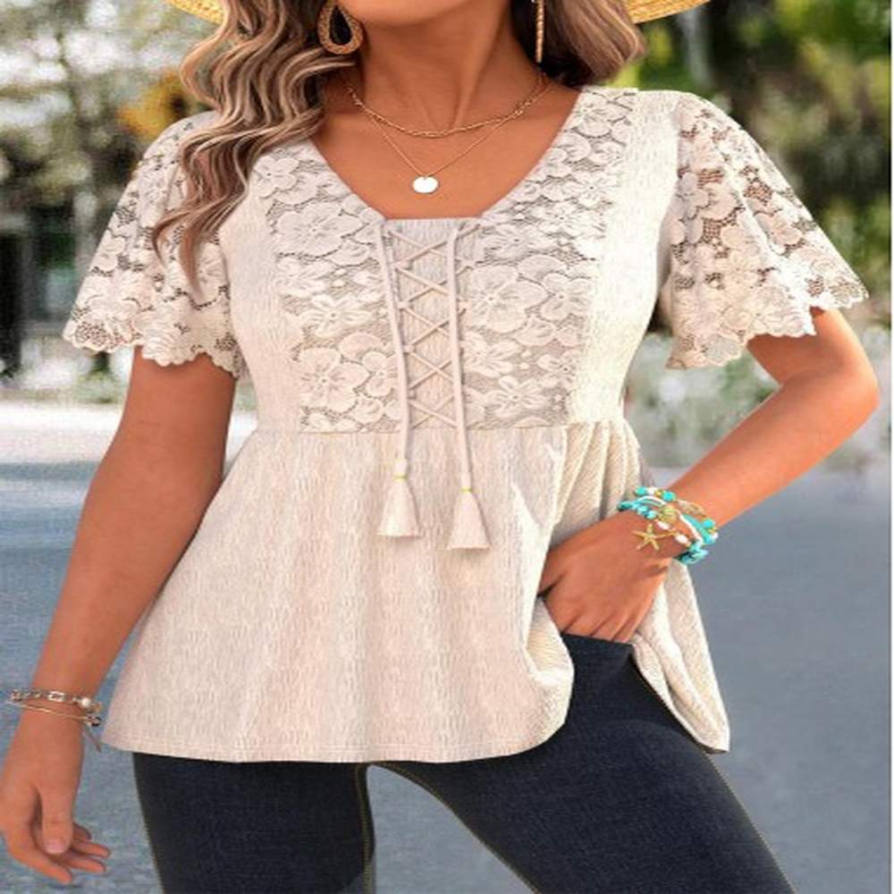 modlily beige peplum short sleeve v neck t shirt