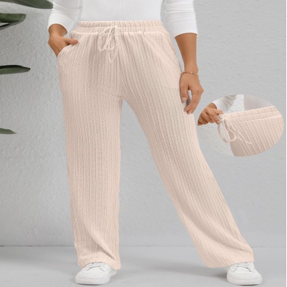 modlily beige pocket straight leg elastic waist high waisted pants