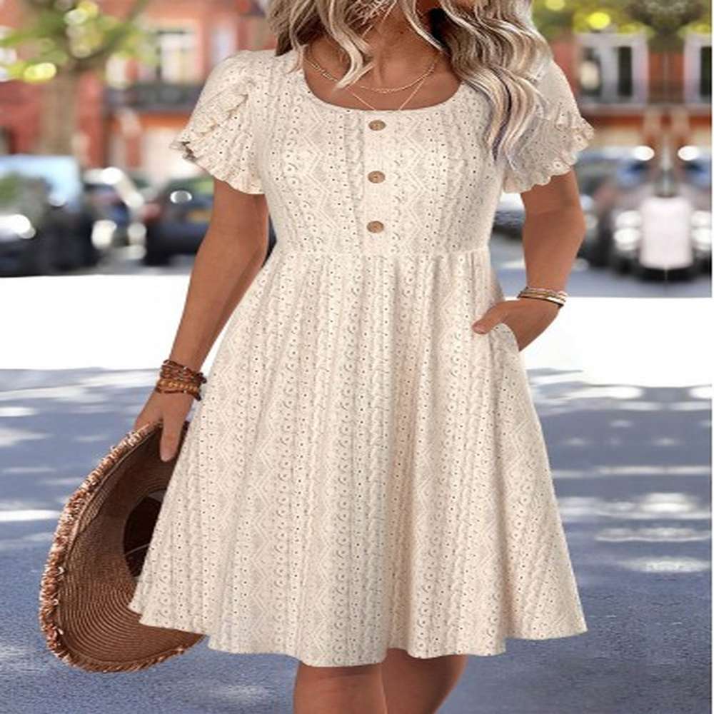 modlily beige short sleeve boat neck dress l