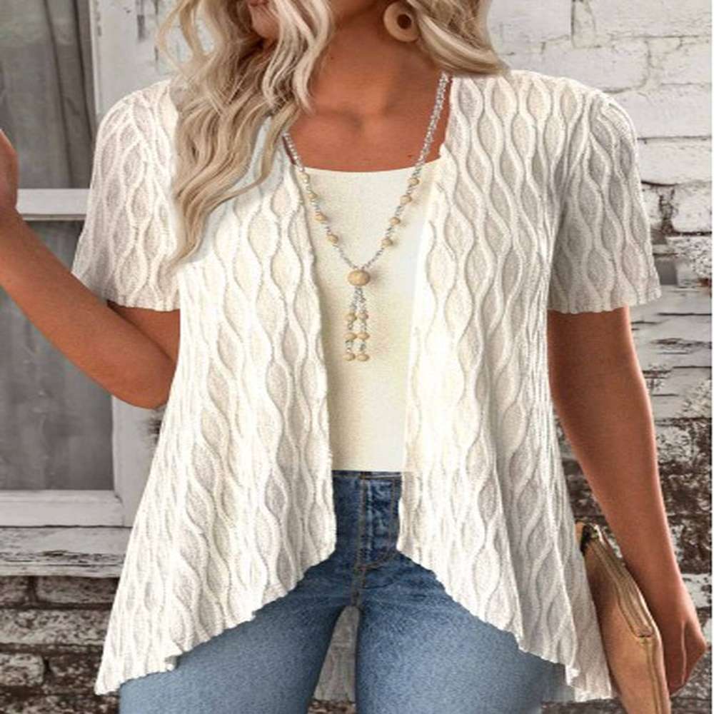 modlily beige short sleeve fake two piece twinset xl
