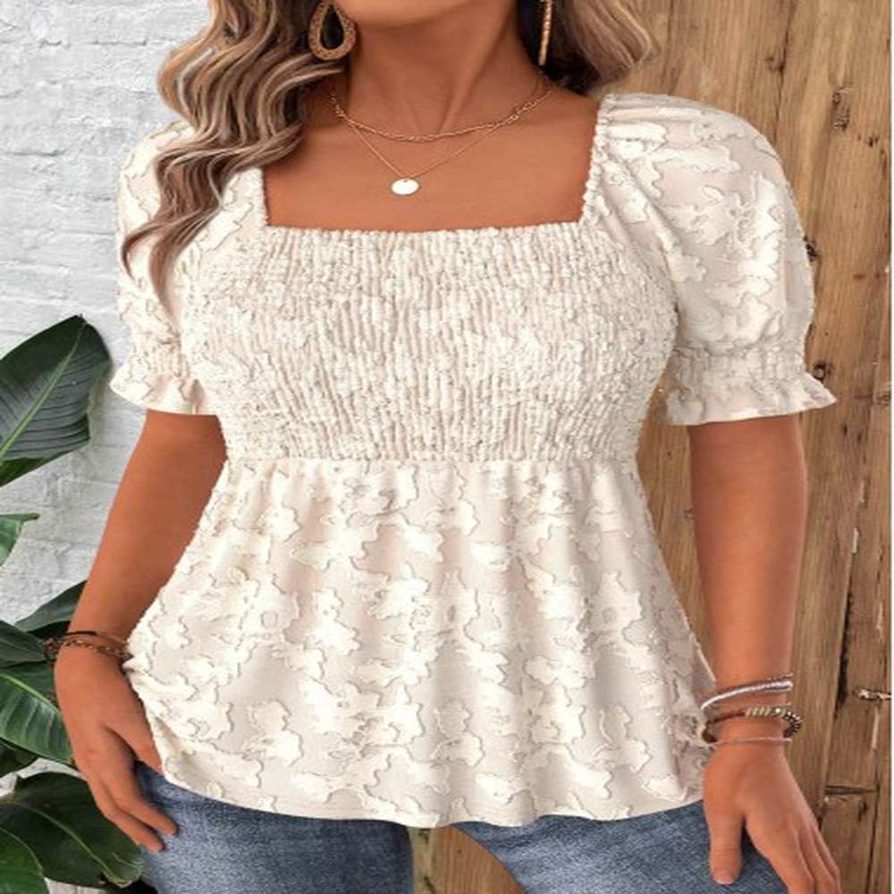 modlily beige short sleeve square neck blouse s