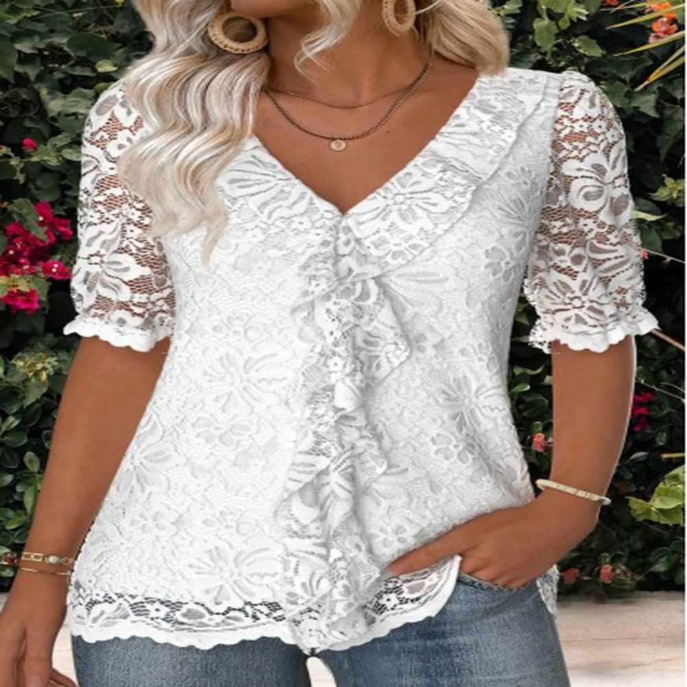 modlily beige short sleeve v neck blouse xl