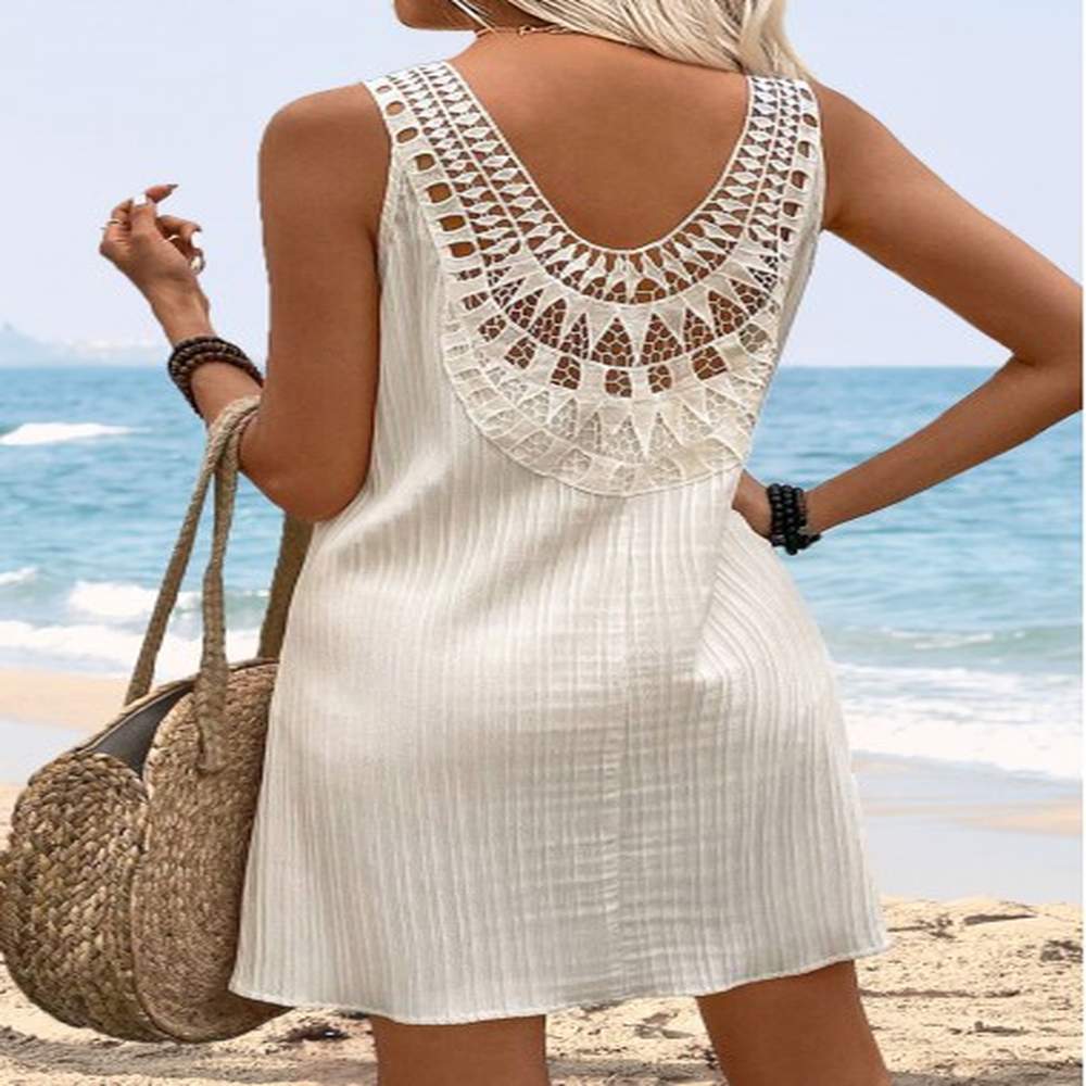 modlily beige short sleeveless v neck dress m