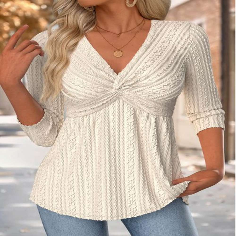 modlily beige sleeve v neck t shirt m