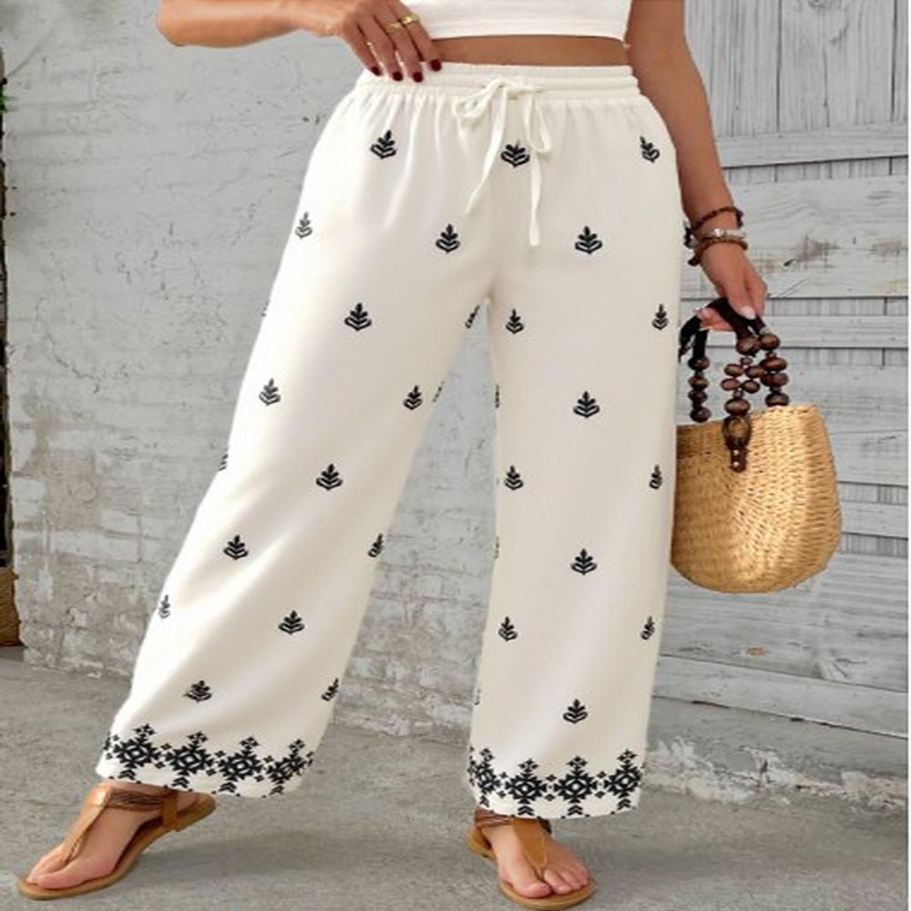 modlily beige soft tribal print wide leg elastic waist pants