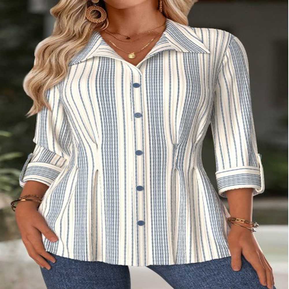 modlily beige tummy control striped long sleeve blouse xxl