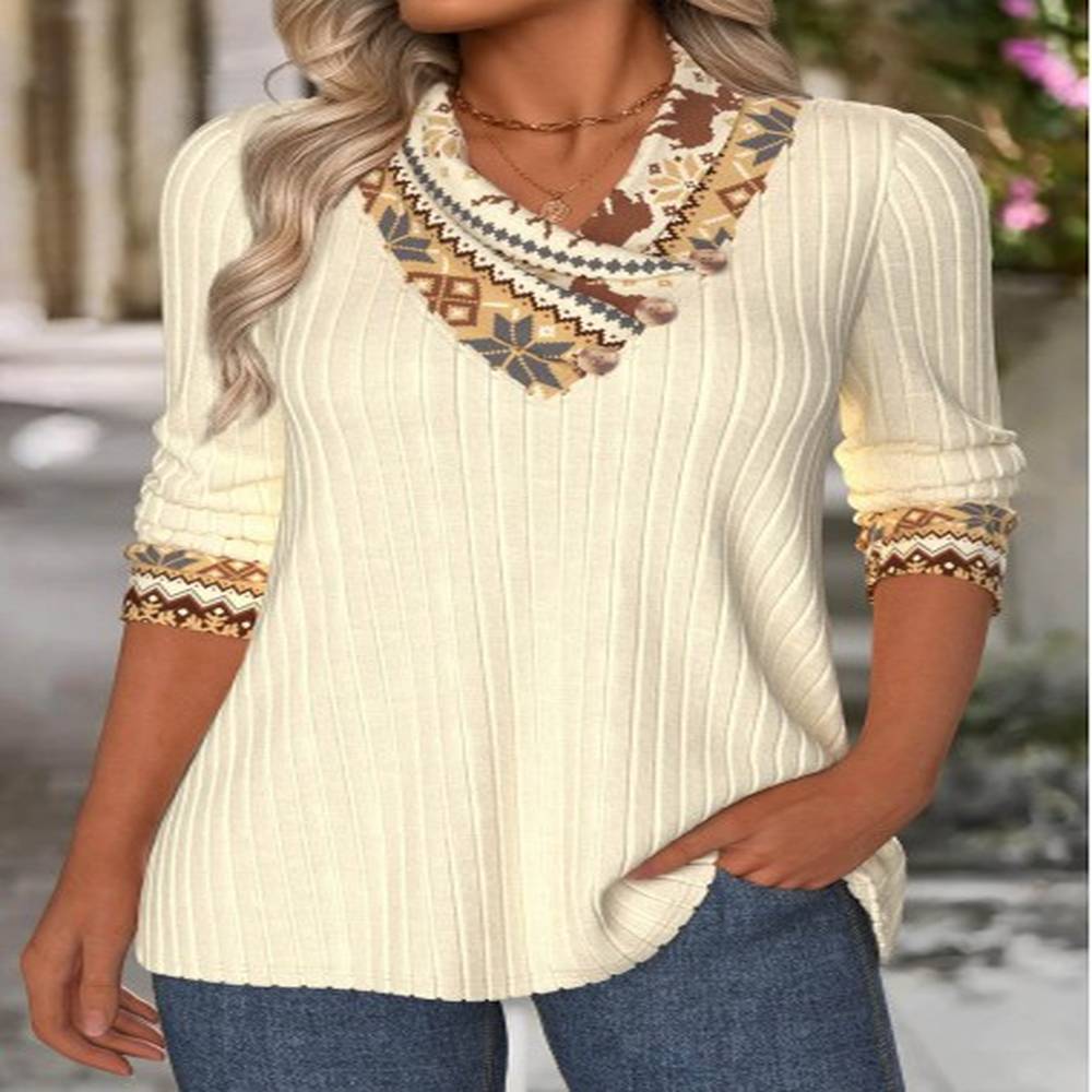 modlily beige tummy coverage fair isle print long sleeve sweatshirt