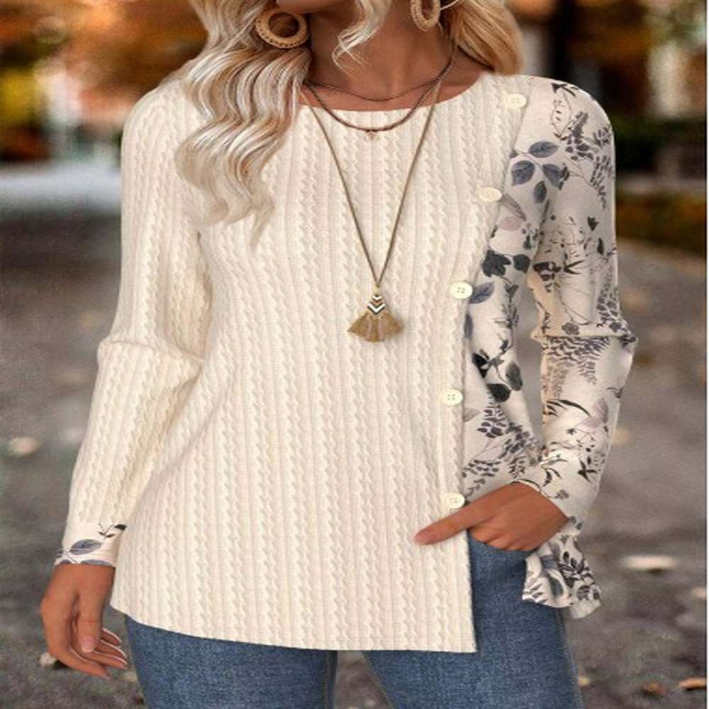 modlily beige tummy coverage leaf print long sleeve t shirt