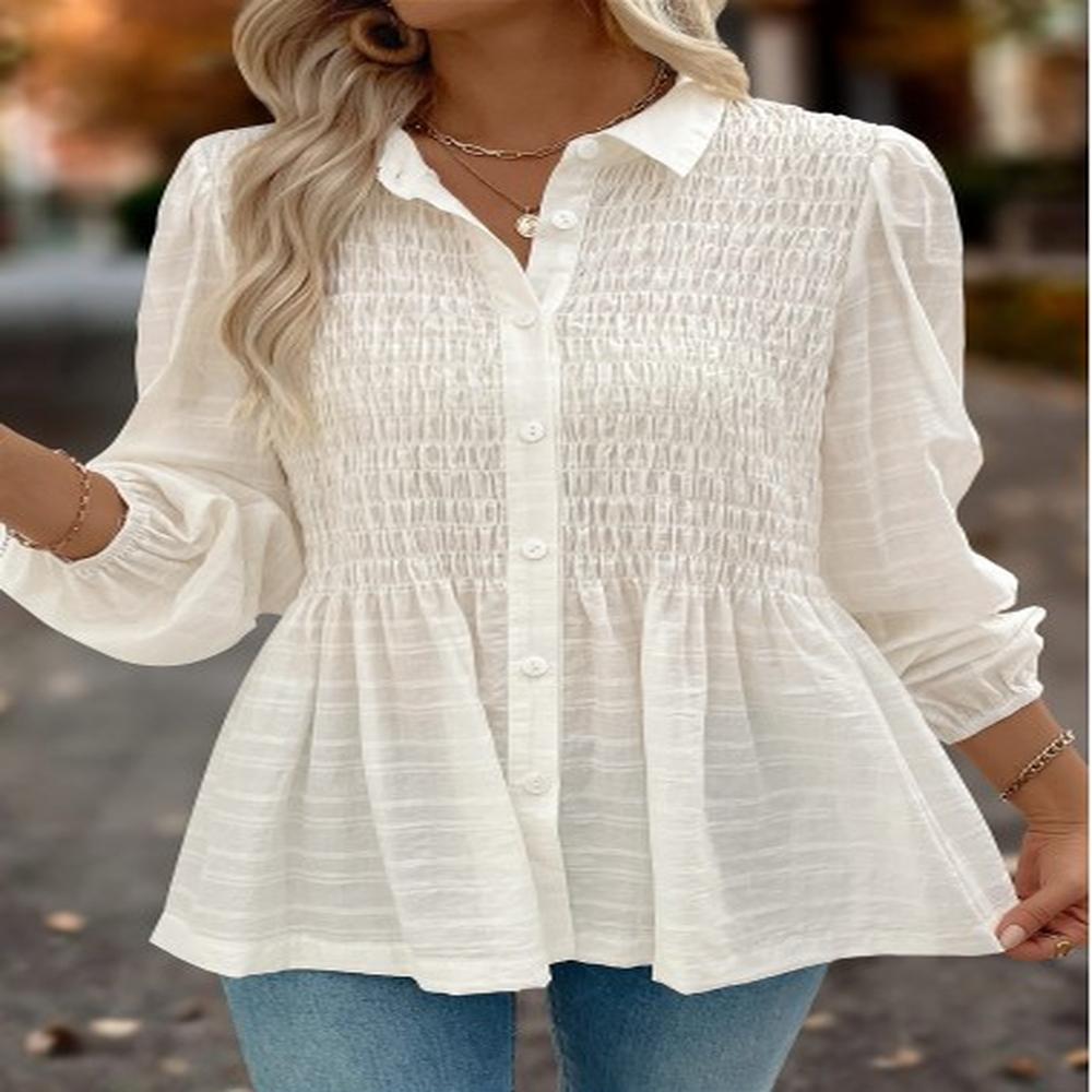 modlily beige tummy coverage long sleeve shirt collar blouse