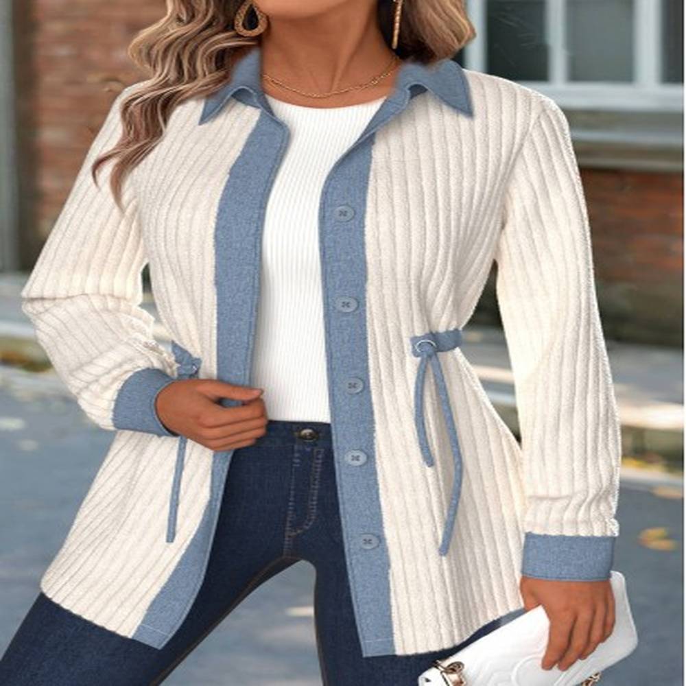 modlily beige tummy coverage long sleeve shirt collar coat