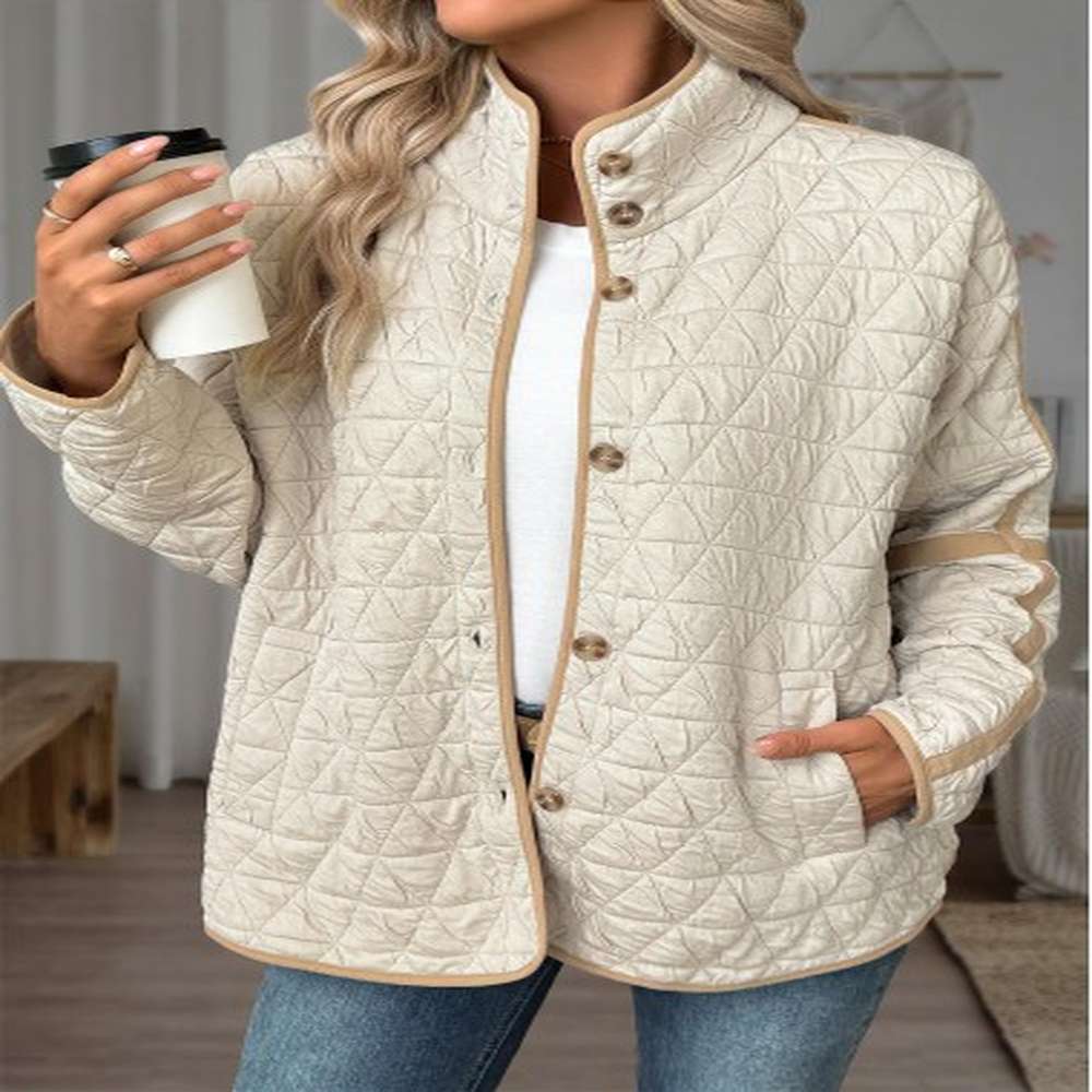 modlily beige tummy coverage long sleeve stand collar coat
