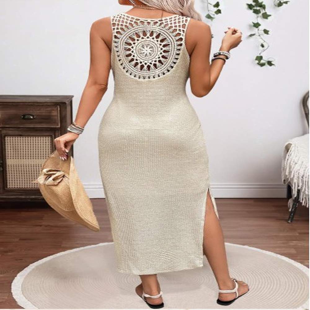 modlily beige tummy coverage sleeveless round neck dress xxl