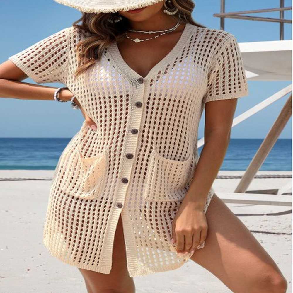 modlily beige v neck pocket cover up s