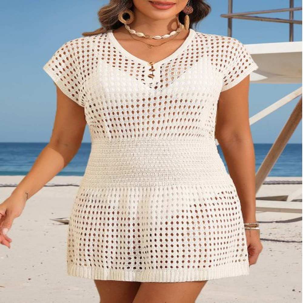 modlily beige v neck short sleeve cover up s