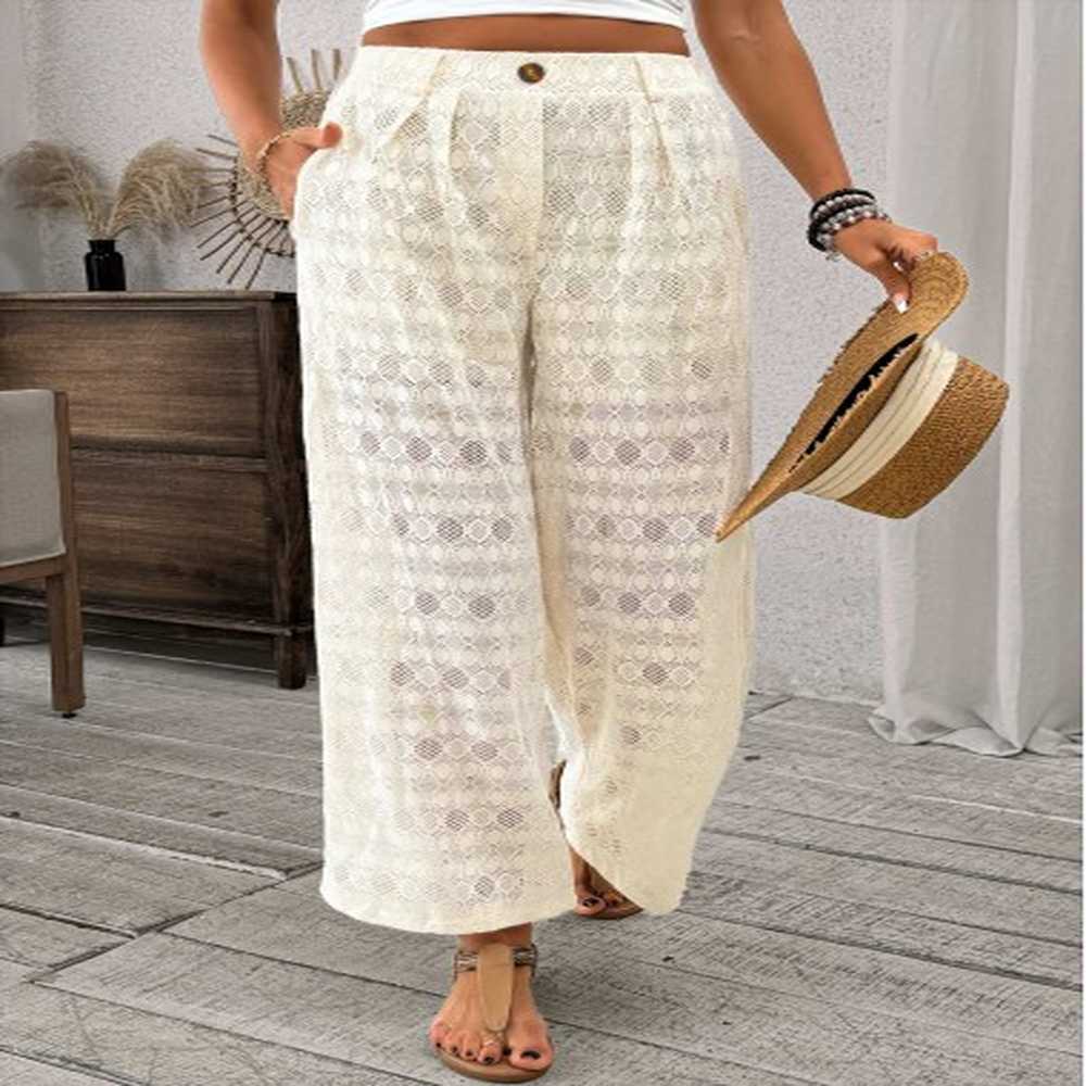 modlily beige wide leg elastic waist high waisted pants