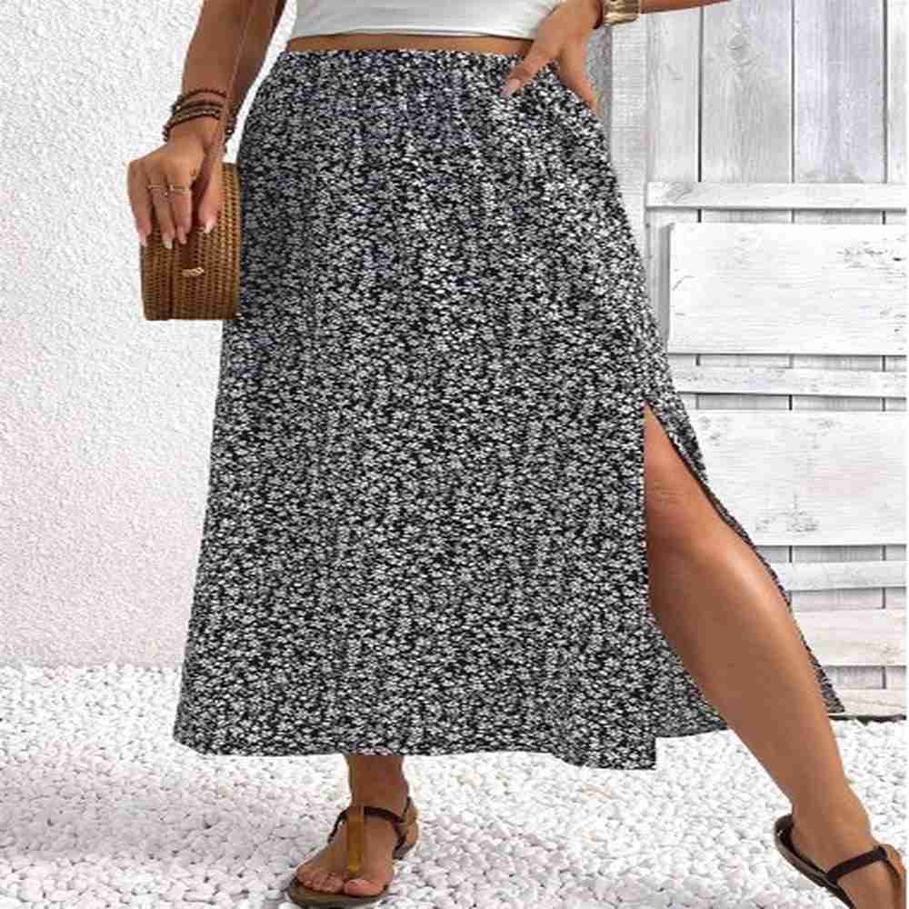 modlily black a line elastic waist maxi skirt l