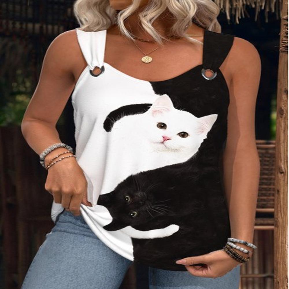 modlily black animal print sleeveless scoop neck tank top