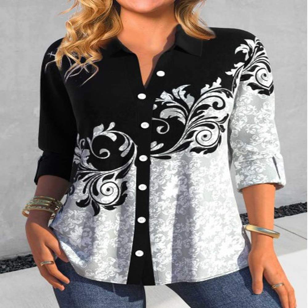 modlily black asymmetry random floral print blouse m