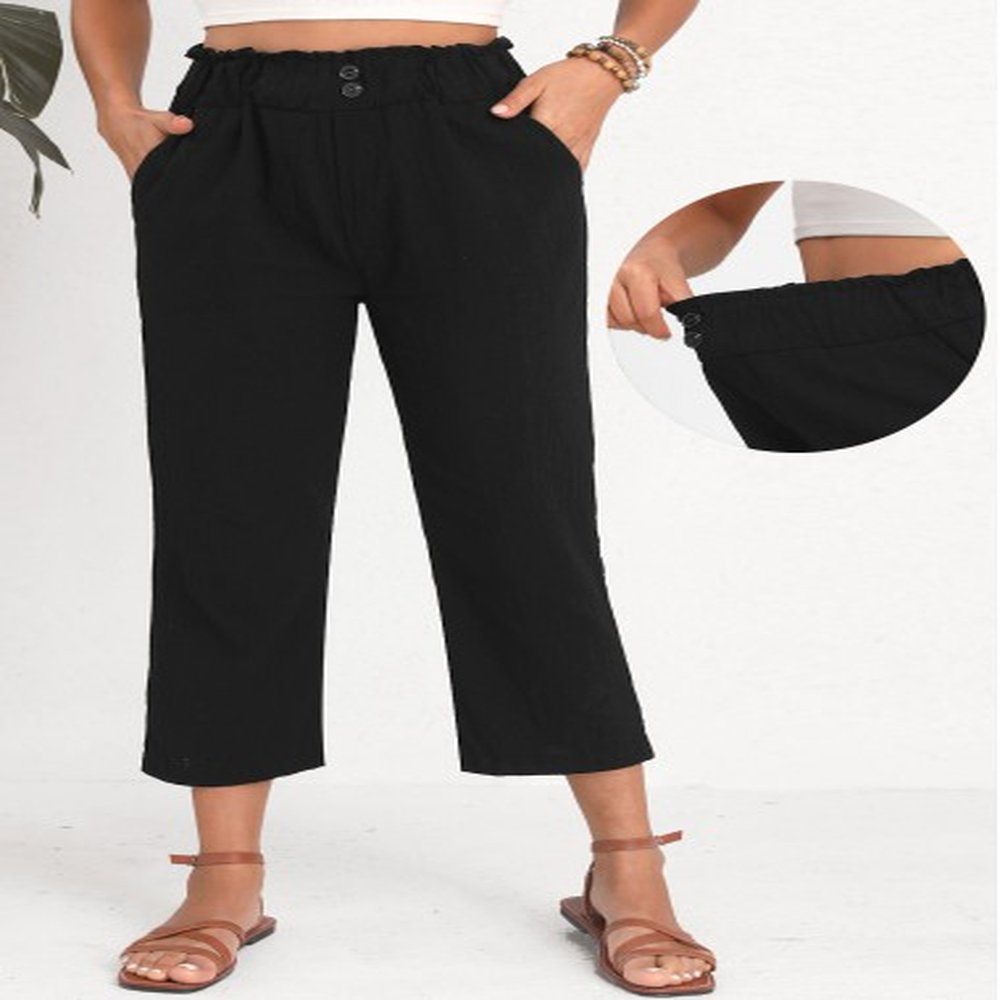 modlily black button elastic waist high waisted pants xl