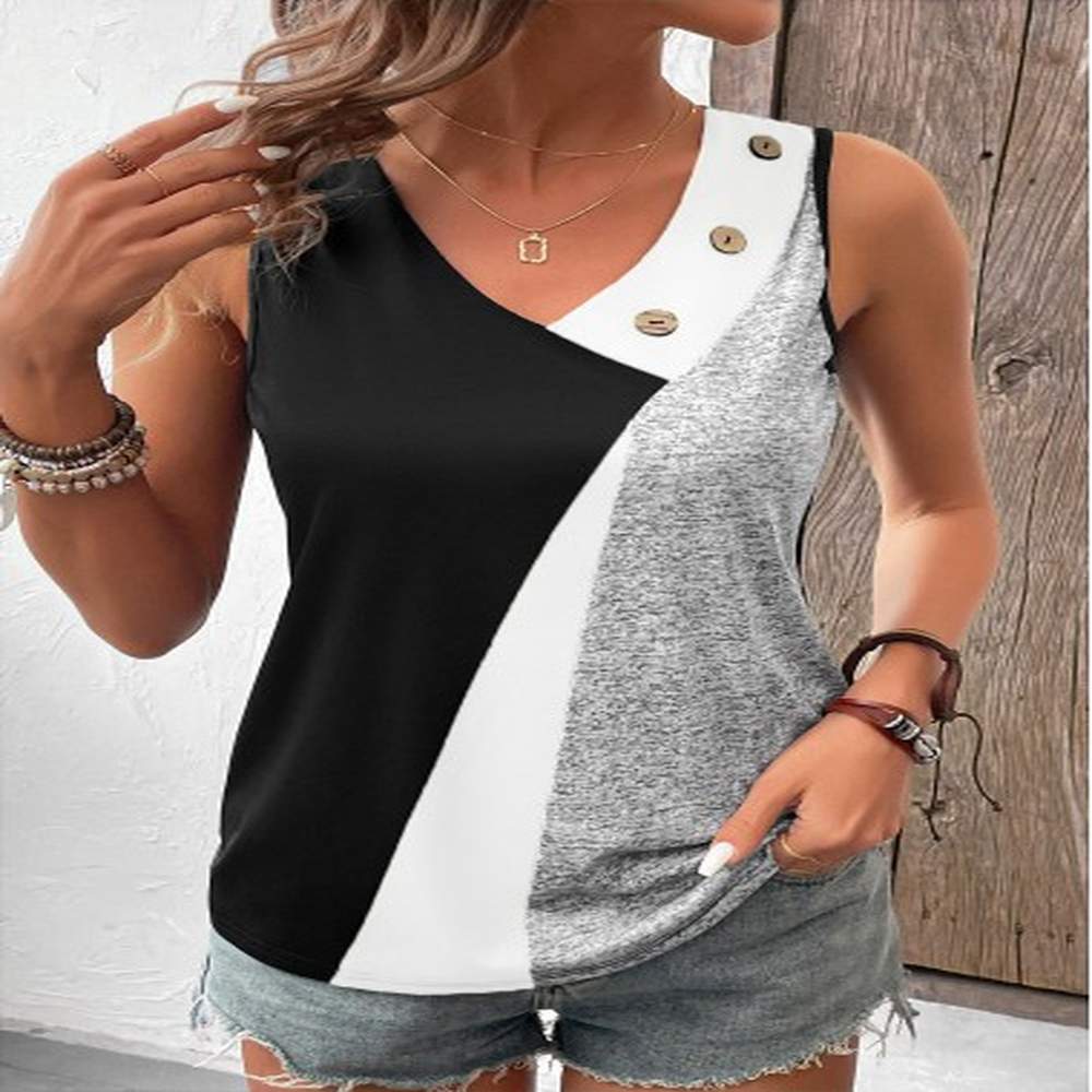 modlily black button geometric print sleeveless v neck tank top