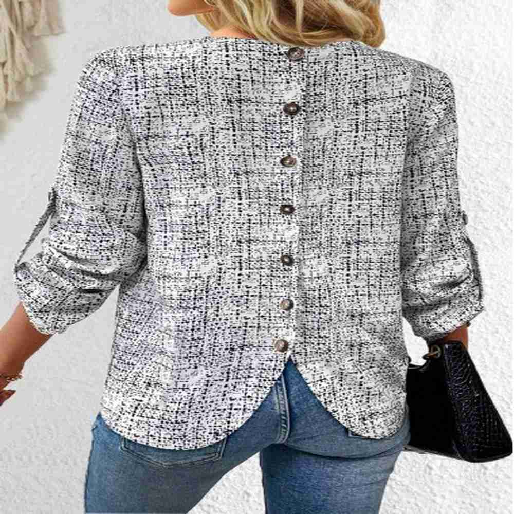 modlily black button graffiti print long sleeve v neck blouse