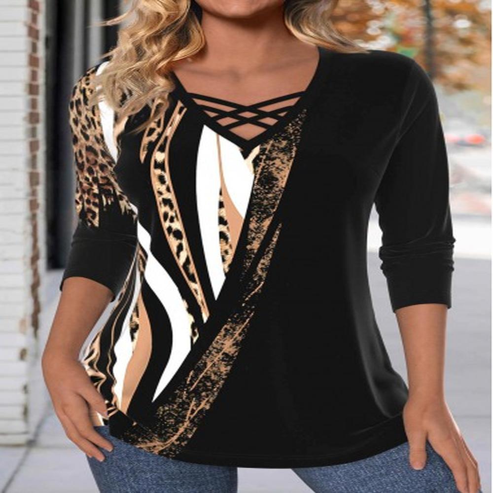modlily black criss cross leopard long sleeve t shirt