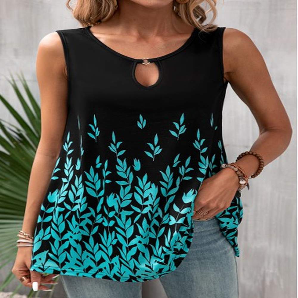 modlily black cut out leaf print tank top s