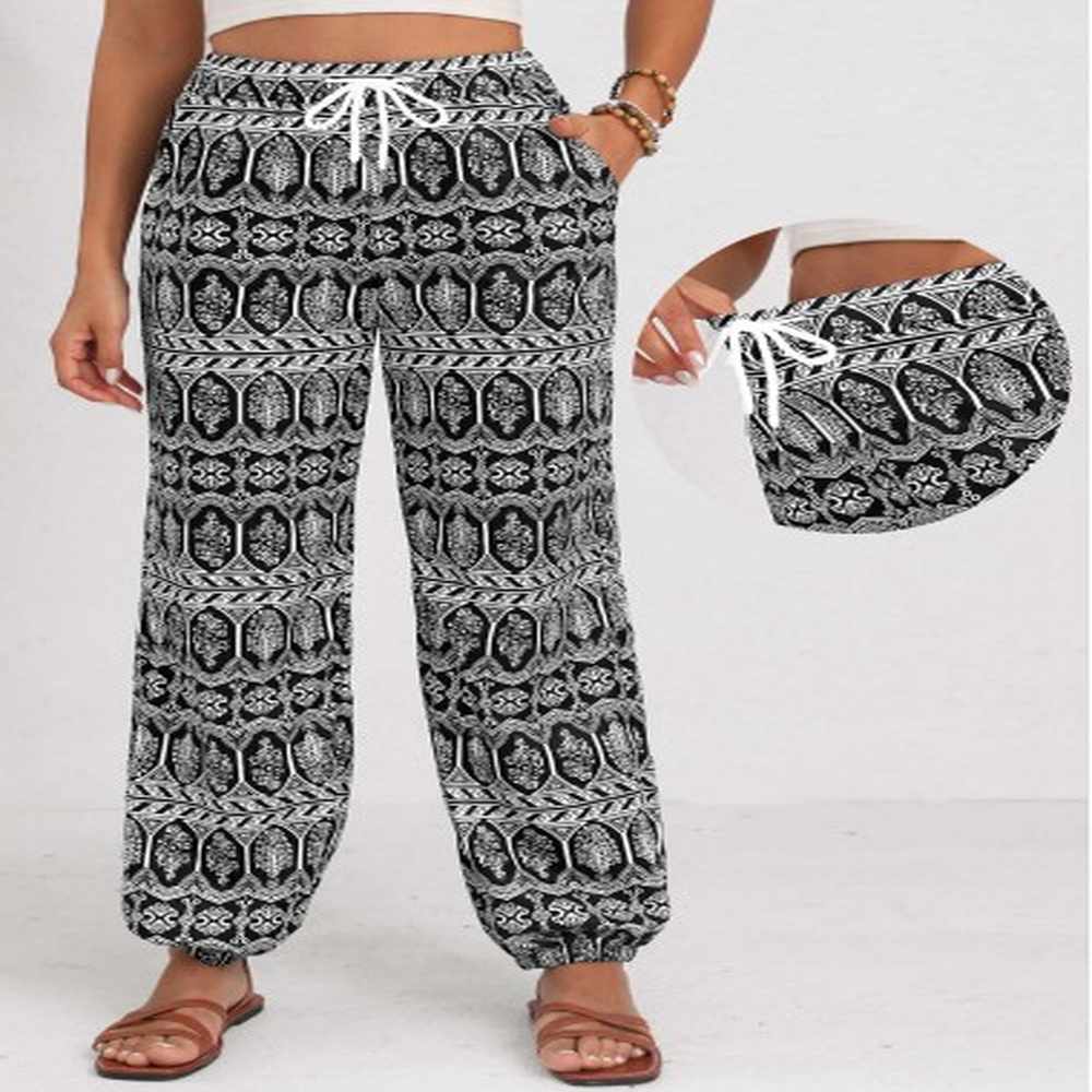 modlily black drawstring tribal print jogger elastic waist pants
