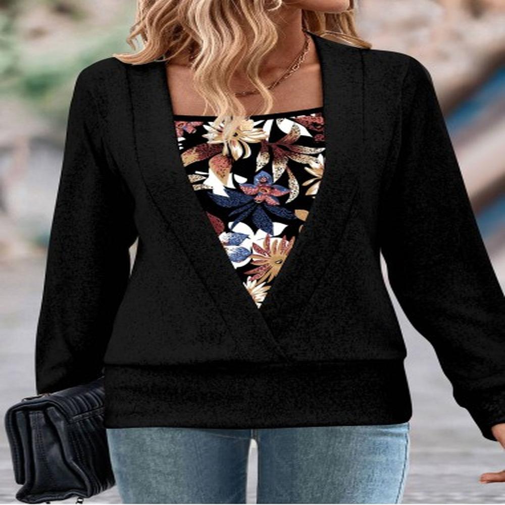 modlily black fake in random floral print sweatshirt xl