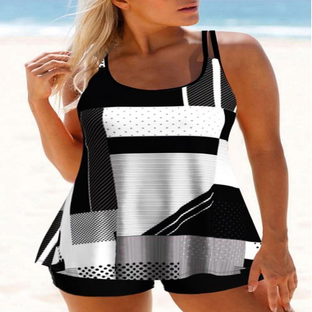 modlily black geometric print double straps tankini set l