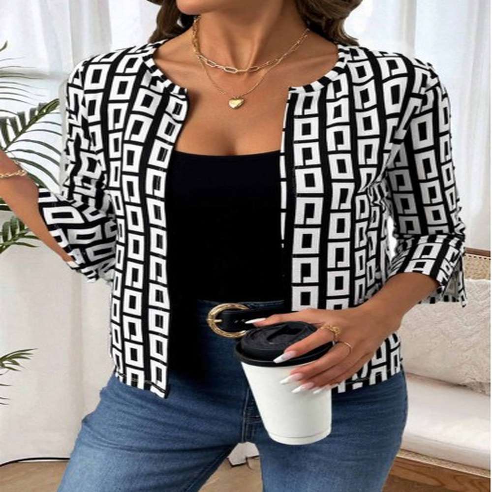 modlily black geometric print sleeve coat s