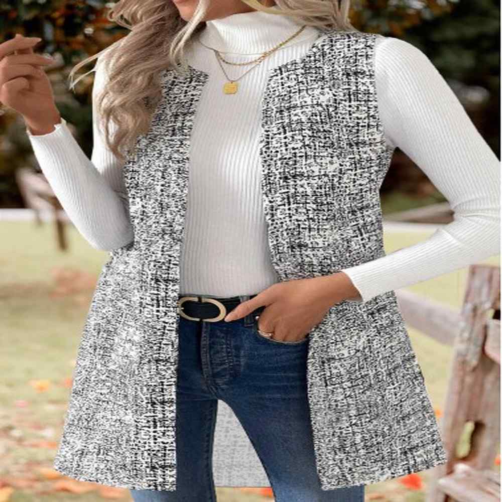 modlily black graffiti print sleeveless round neck waistcoat m