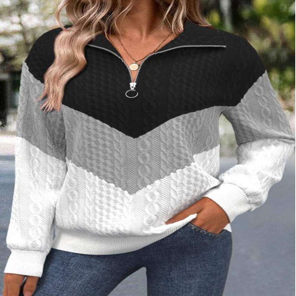 modlily black jacquard long sleeve turn down collar sweatshirt