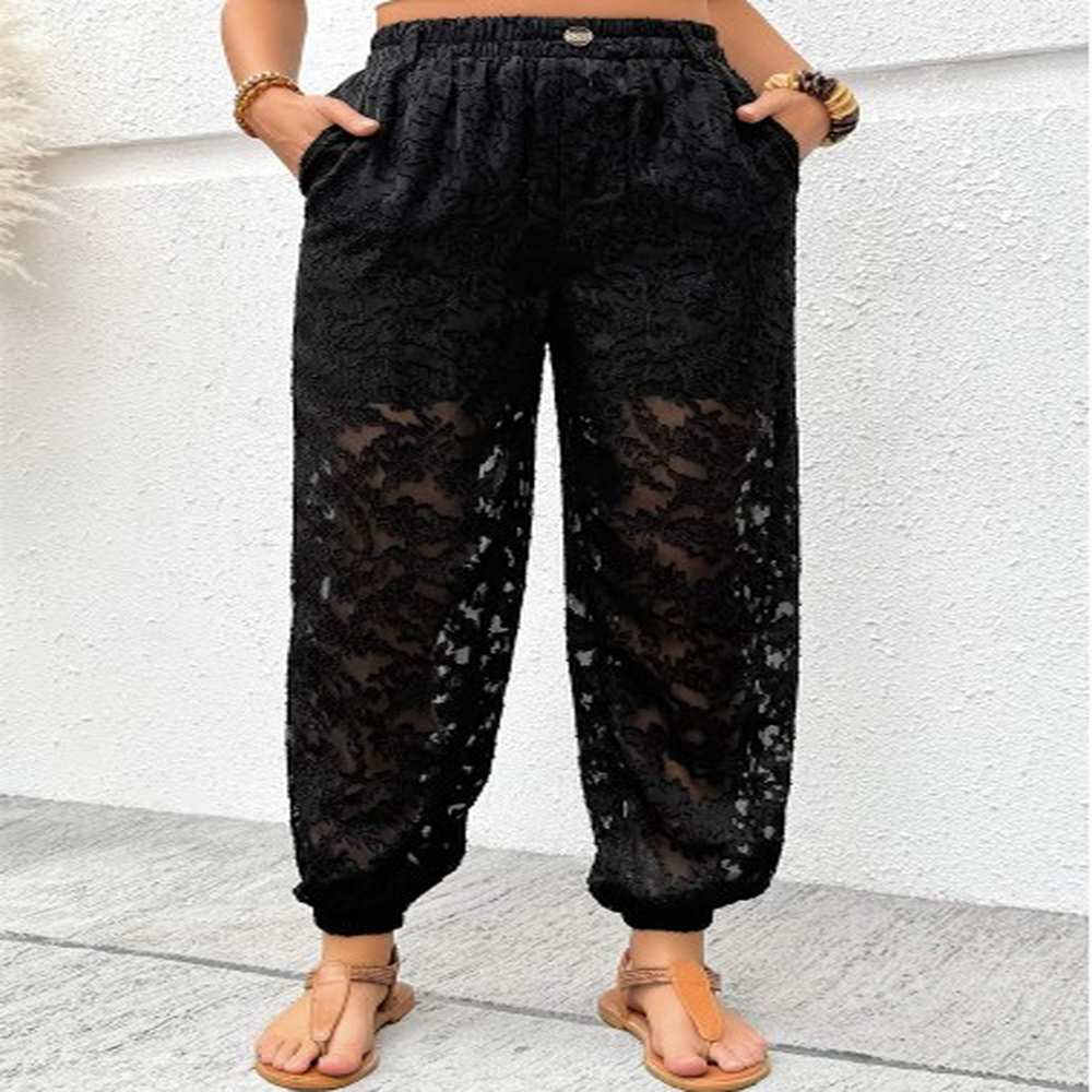 modlily black jogger elastic waist high waisted pants m