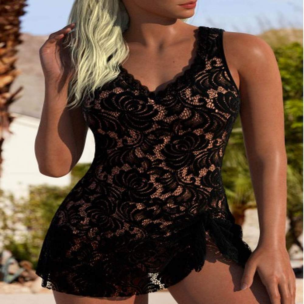 modlily black lace detail one piece swimdress xxl