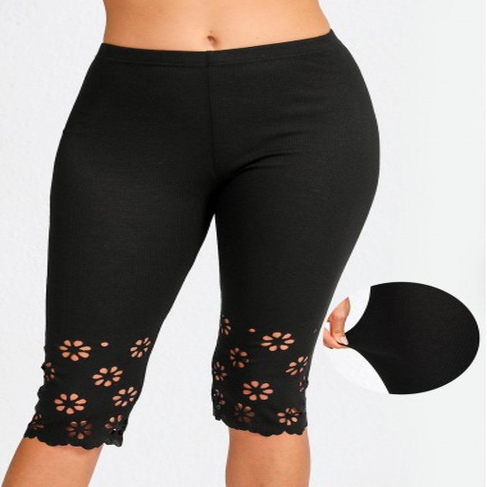 modlily black mid waisted capri elastic waist leggings l