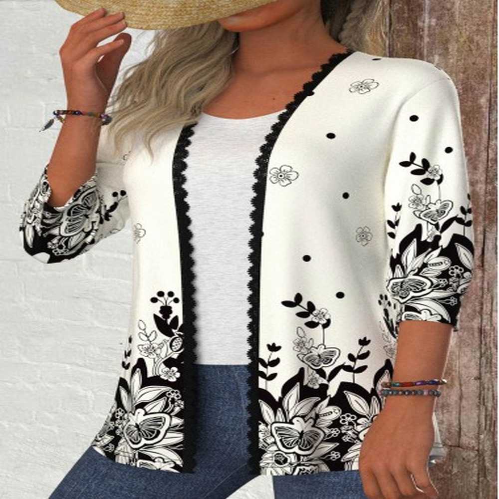 modlily black patchwork floral print sleeve light cardigan