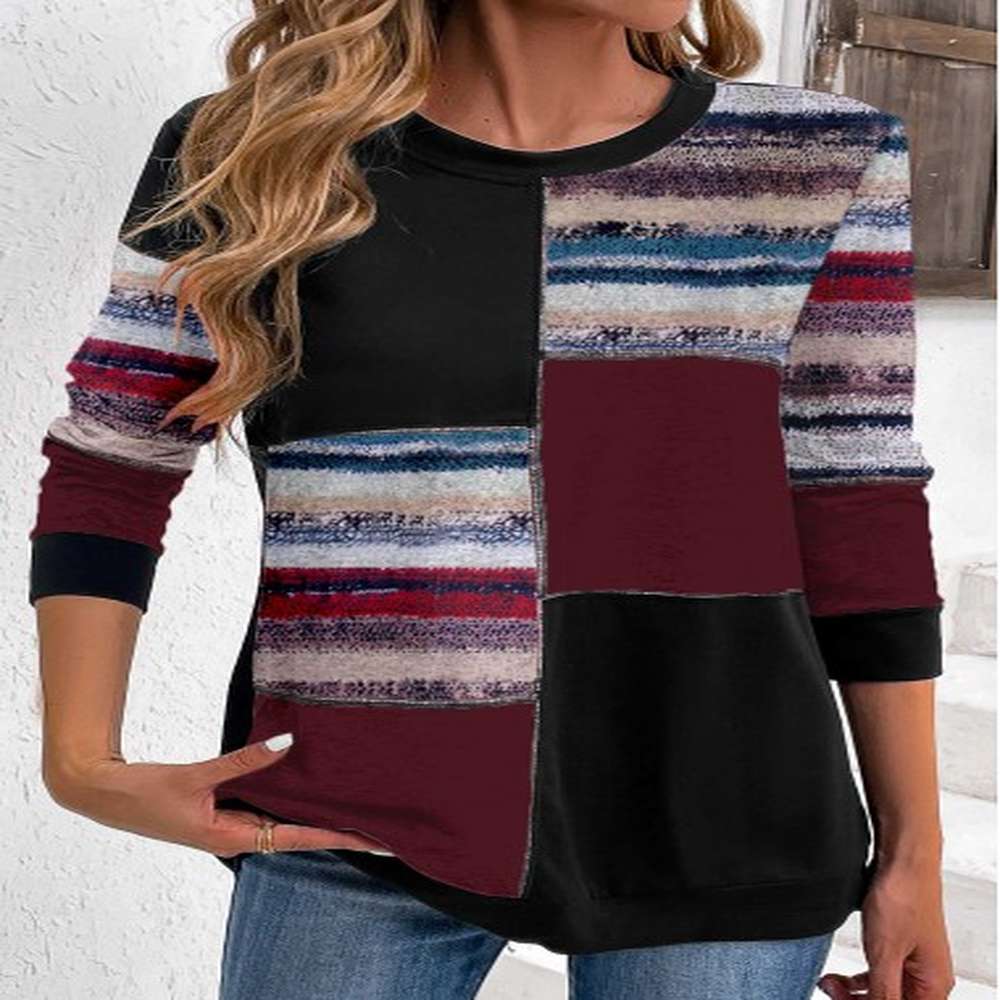 modlily black patchwork geometric print long sleeve sweatshirt xxl