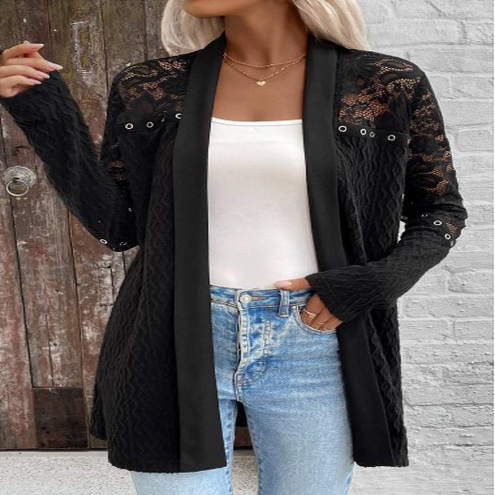 modlily black patchwork long sleeve light cardigan m