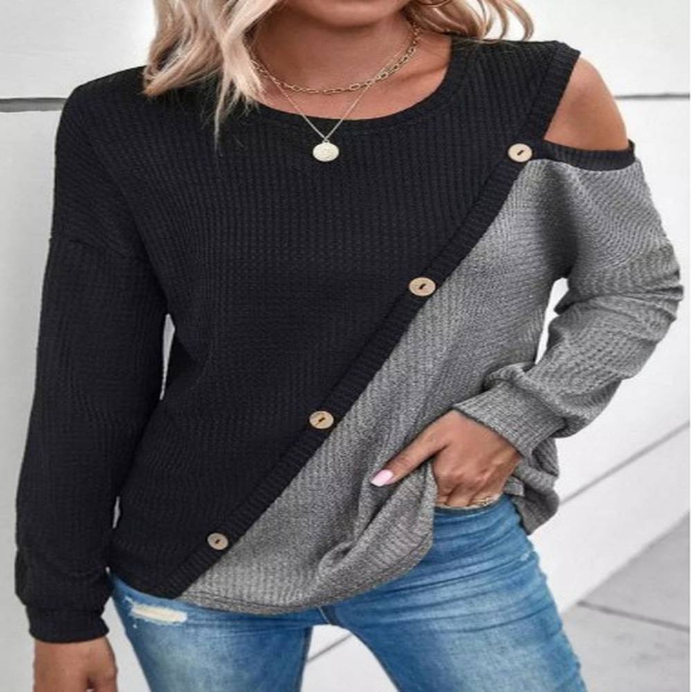 modlily black patchwork long sleeve round neck sweatshirt xxl