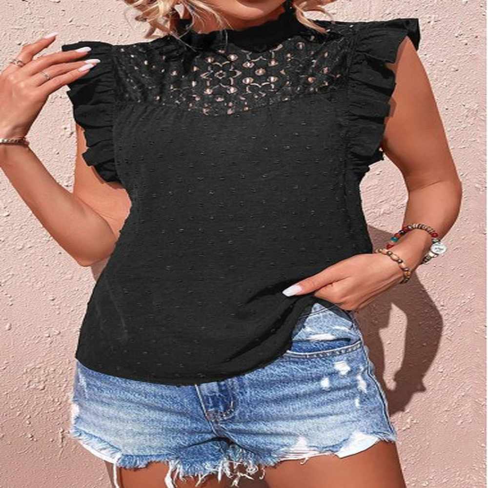 modlily black patchwork short sleeve high neck t shirt