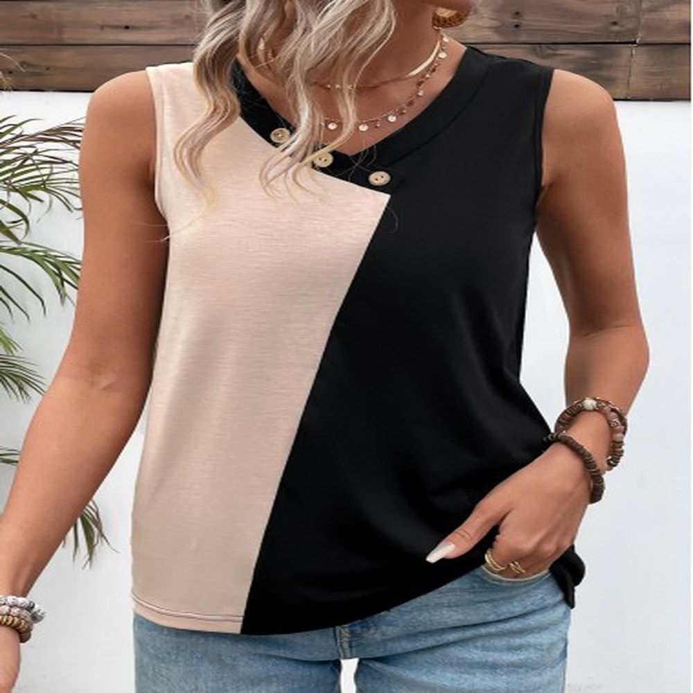 modlily black patchwork v neck tank top m