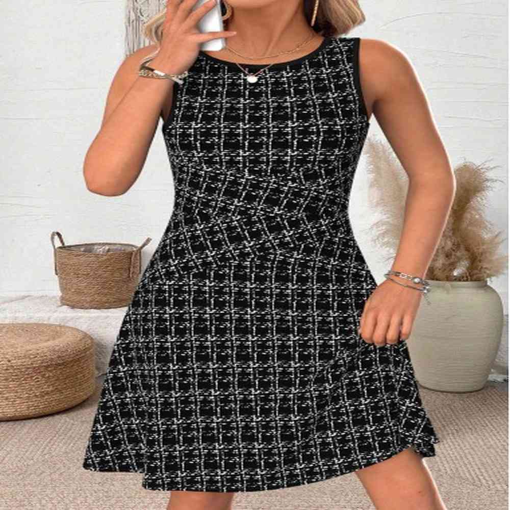 modlily black plaid sleeveless round neck dress xl