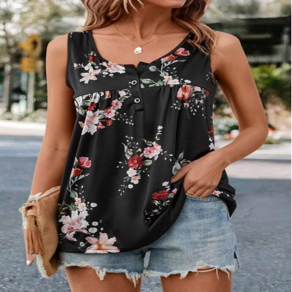 modlily black ruched floral print tank top xxl