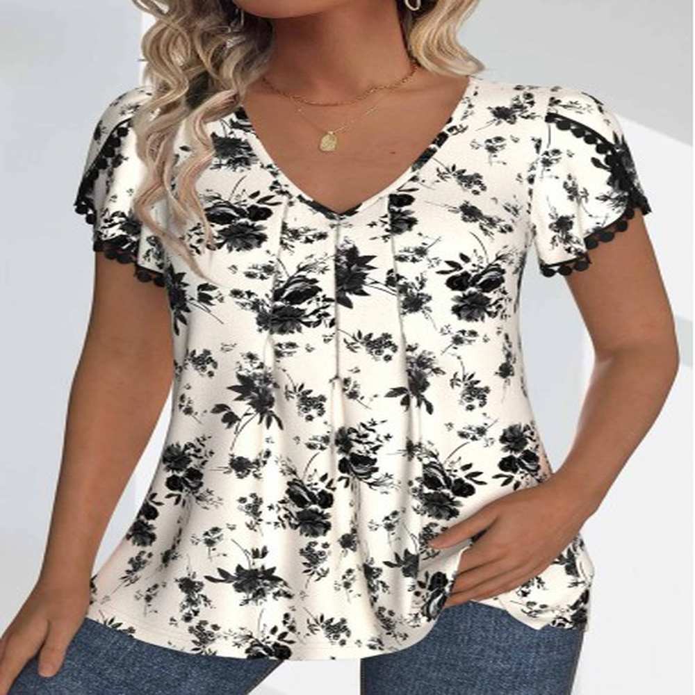 modlily black ruched random floral print short sleeve t shirt